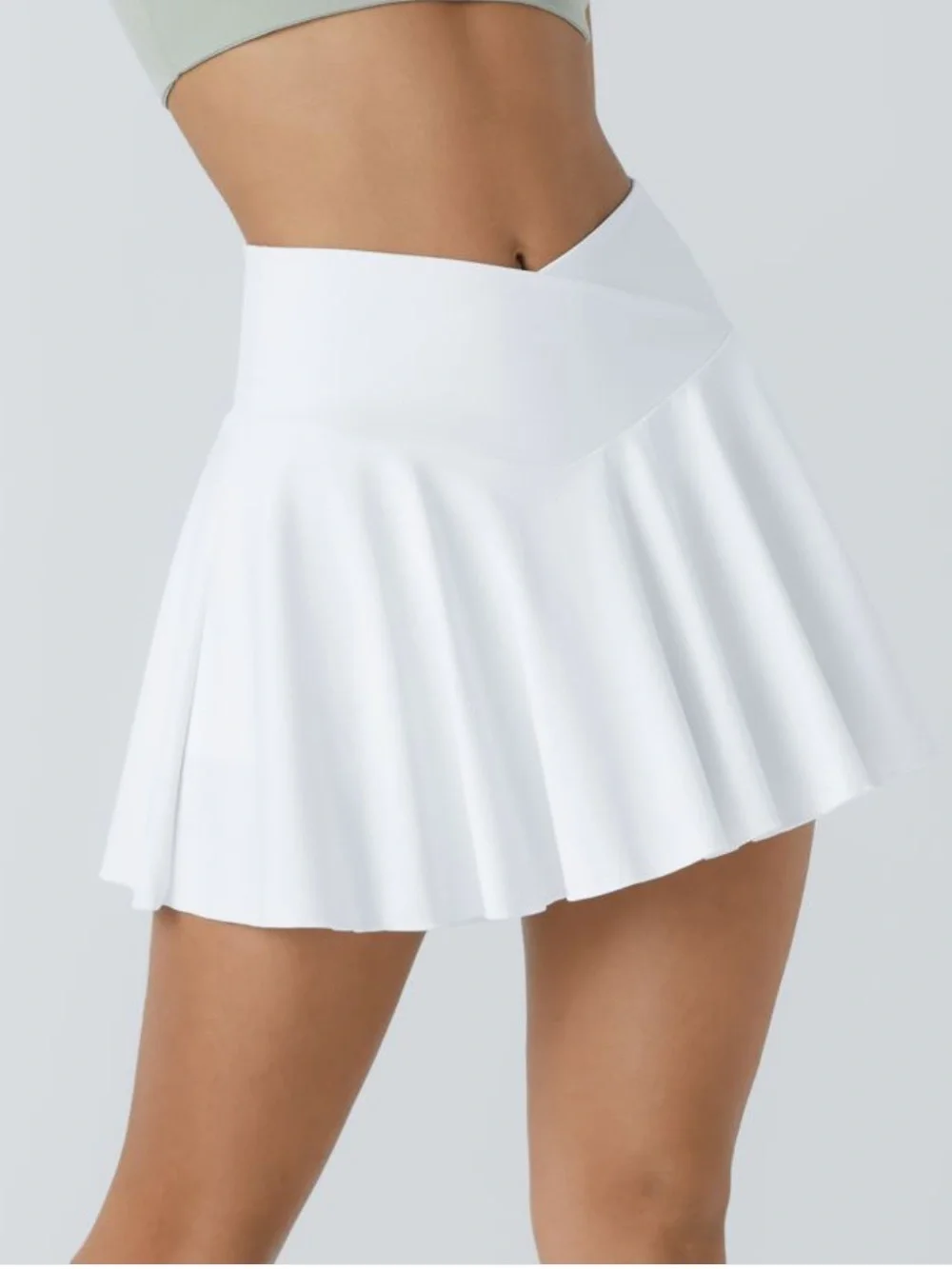 Halara Softly Zero Light Sage Green Golf Tennis Skirt w/ Crossover High Waist-S - Picture 8 of 10